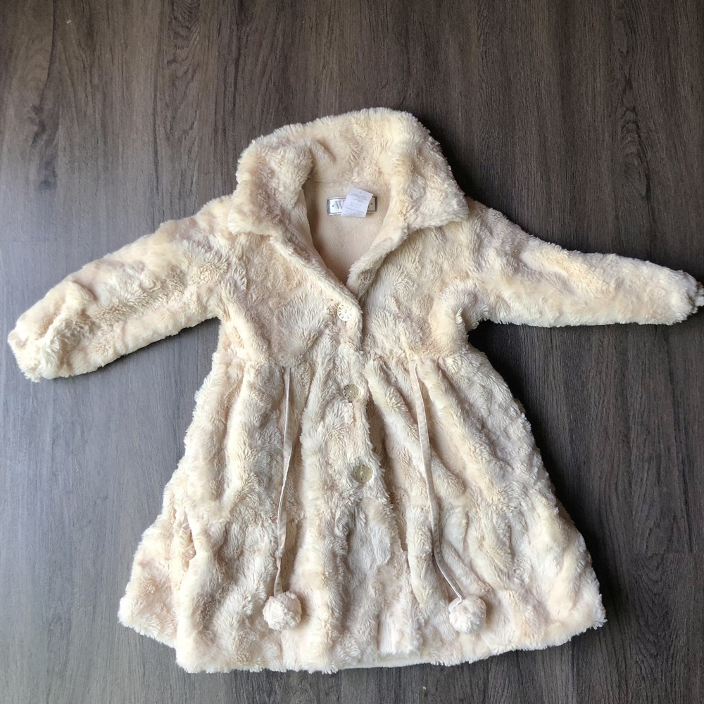 Widgeon Faux Fur Winter Coat Girls Size 4 Cream Whimsical Fantasy Soft Cozy